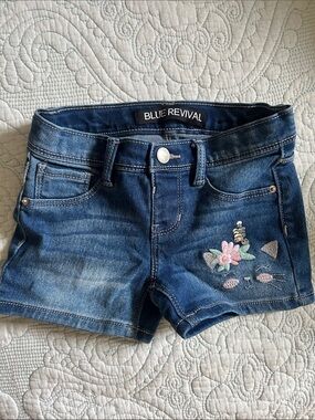 Blue Revival Girls' Embroidered Denim Shorts - Dark Blue